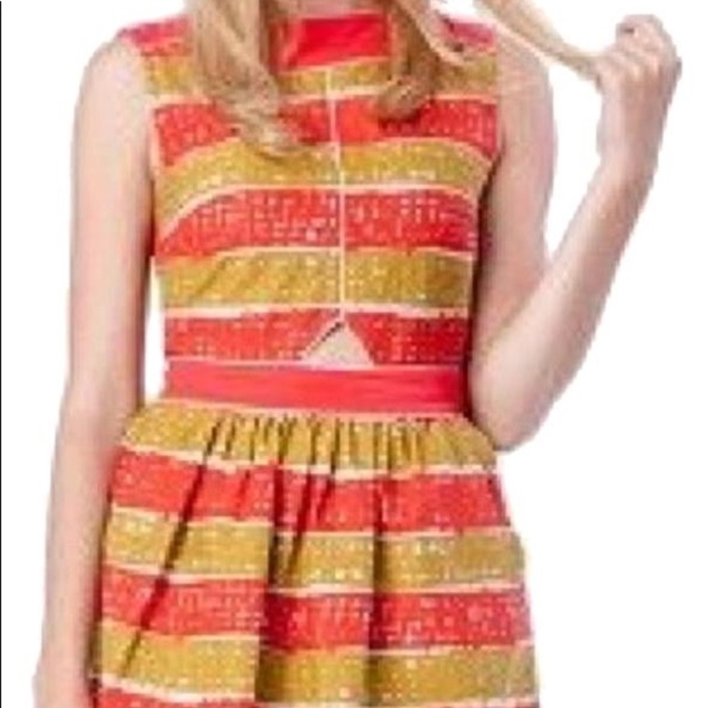 Dear creatures orange and mustard striped dress xs